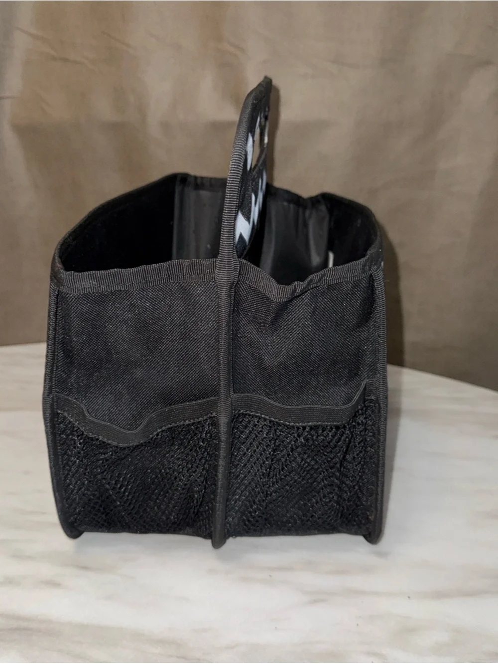 Thirty-One Fabric Storage Basket Caddy Black White Chevron Handles 10x8x<6